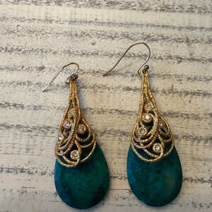 Alexis Bittar Elegant Gold and Green Teardrop Earrings